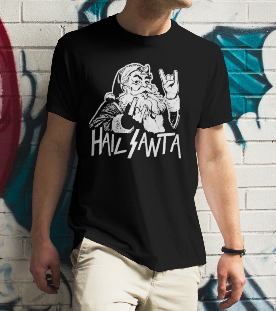 Hail Santa Christmas Rock Devil Horns Santa Claus T-Shirt