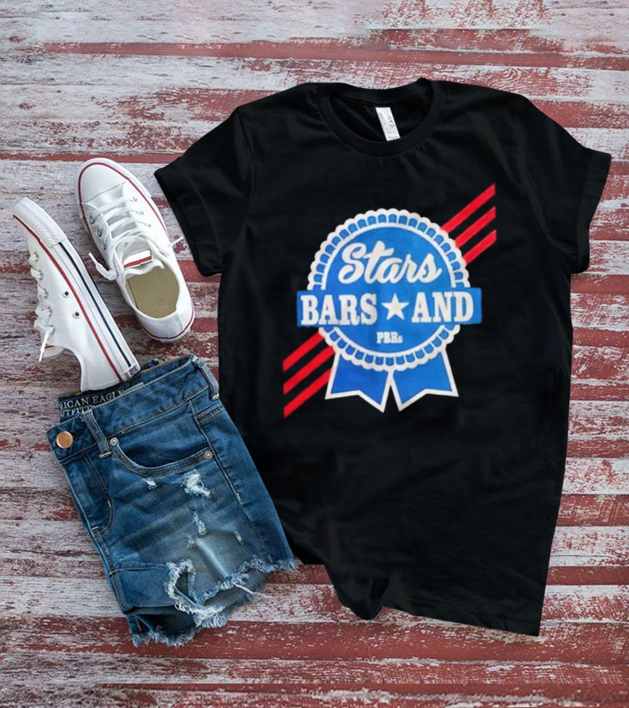 Stars Bars And PBRs Patriotic Blue Ribbon Badge T-Shirt