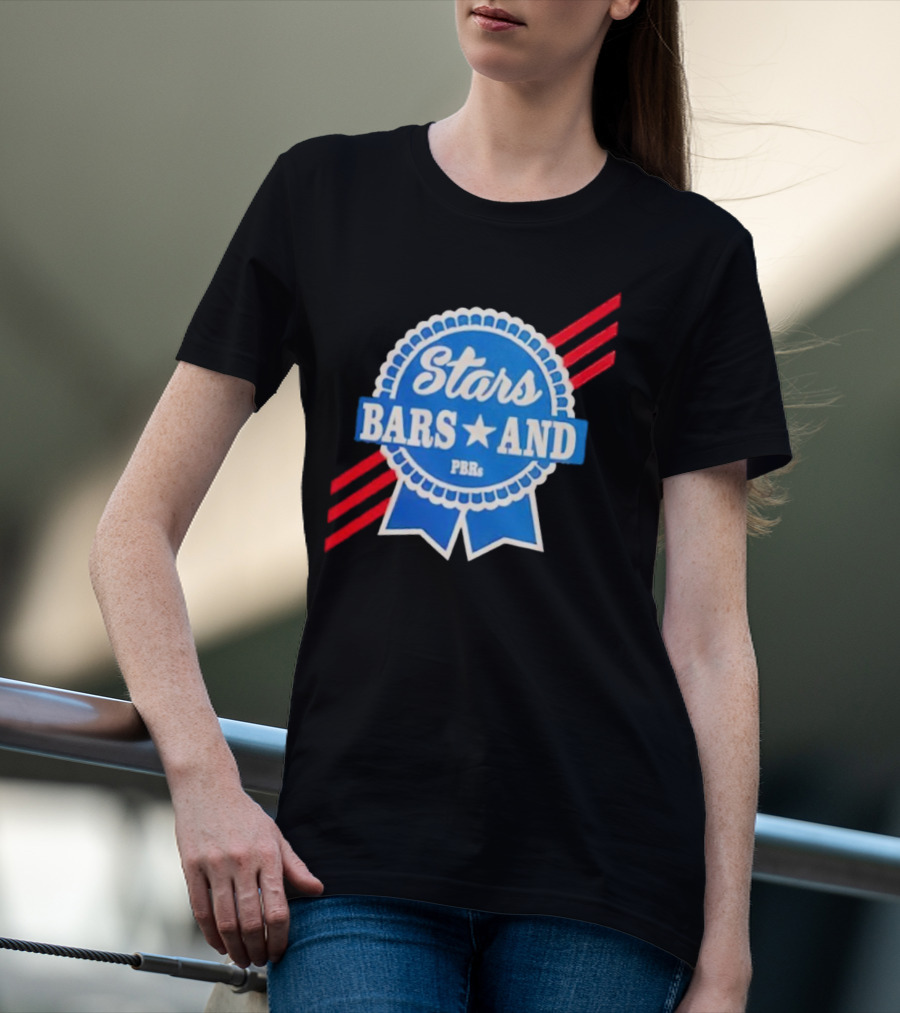 Stars Bars And PBRs Patriotic Blue Ribbon Badge T-Shirt