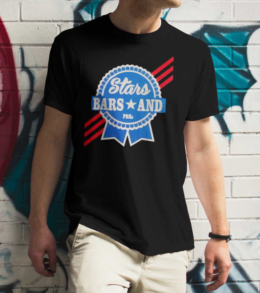 Stars Bars And PBRs Patriotic Blue Ribbon Badge T-Shirt