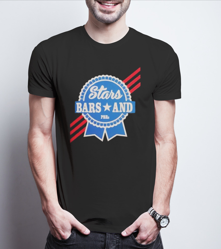 Stars Bars And PBRs Patriotic Blue Ribbon Badge T-Shirt
