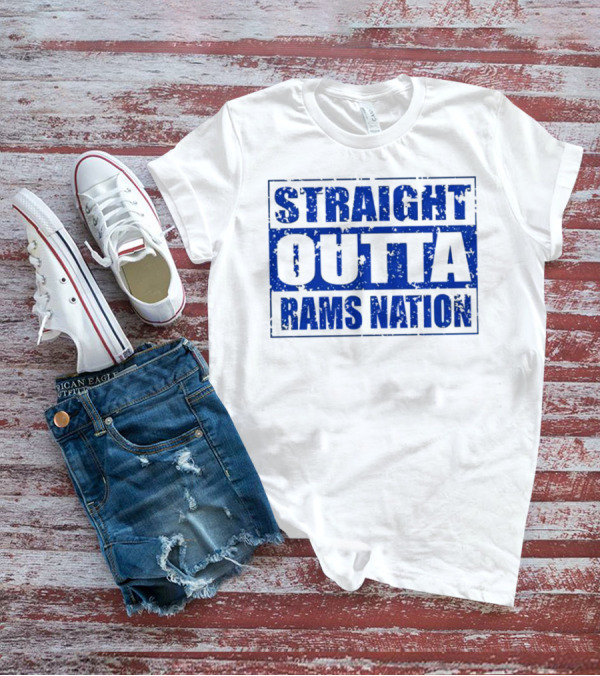Straight Outta Rams Nation Bold Blue Text T-Shirt