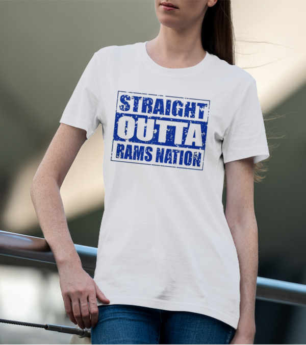Straight Outta Rams Nation Bold Blue Text T-Shirt