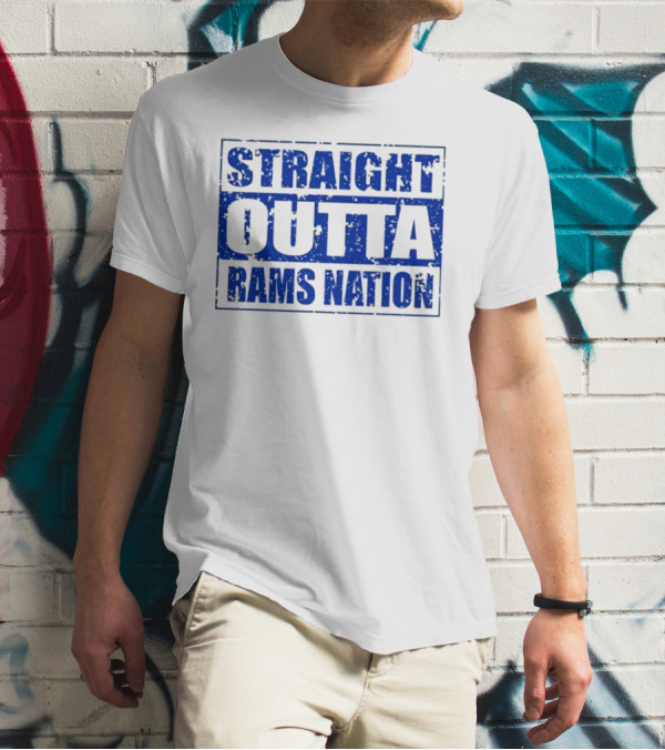 Straight Outta Rams Nation Bold Blue Text T-Shirt