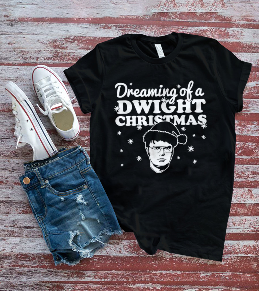 Dreaming Of A Dwight Christmas Santa Hat Snowflakes T-Shirt
