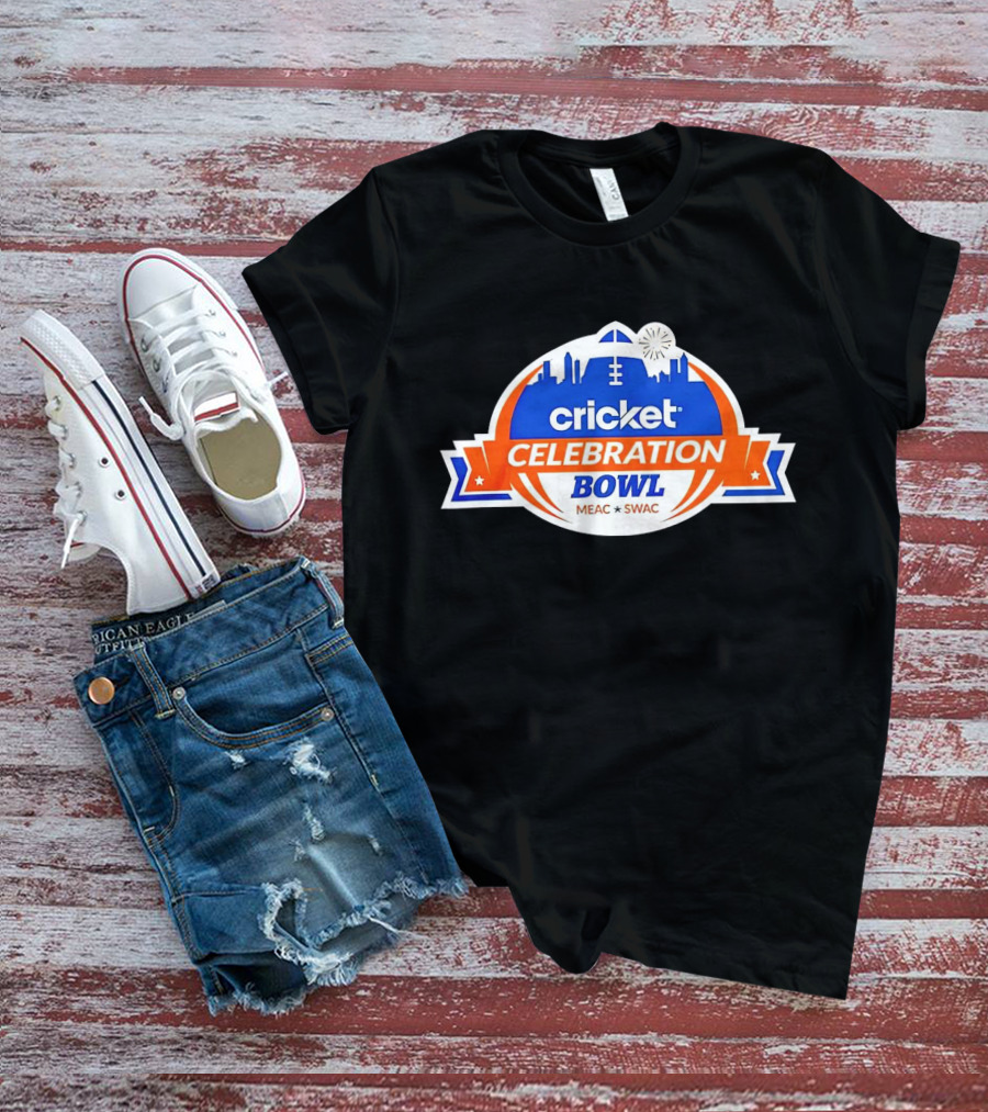 Cricket Celebration Bowl MEAC SWAC Logo With City Skyline And Football Field Symbols T-Shirt