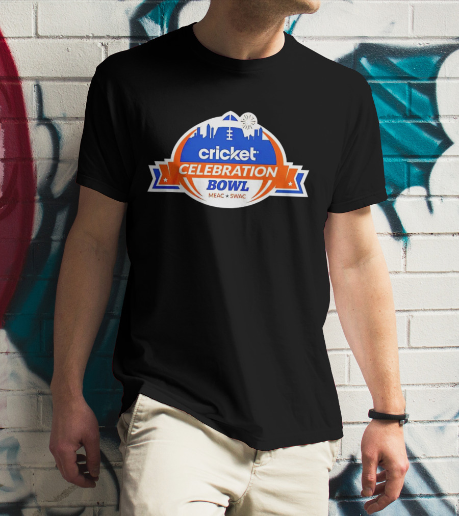 Cricket Celebration Bowl MEAC SWAC Logo With City Skyline And Football Field Symbols T-Shirt