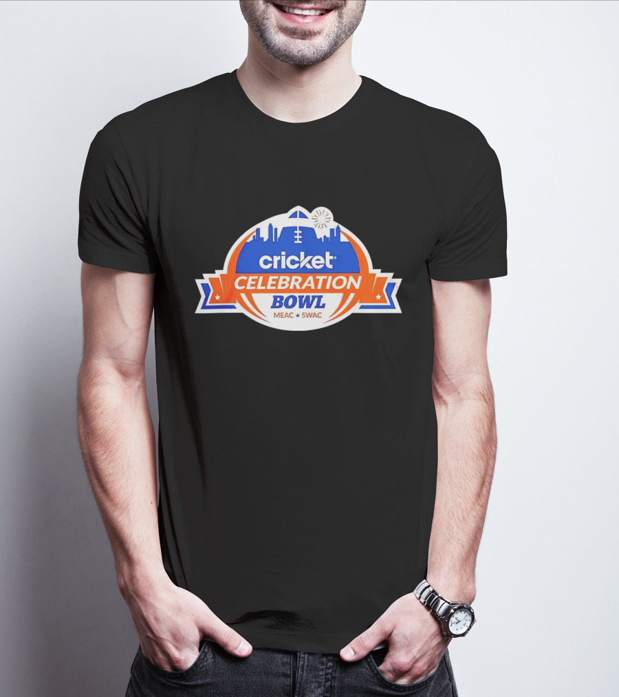 Cricket Celebration Bowl MEAC SWAC Logo With City Skyline And Football Field Symbols T-Shirt