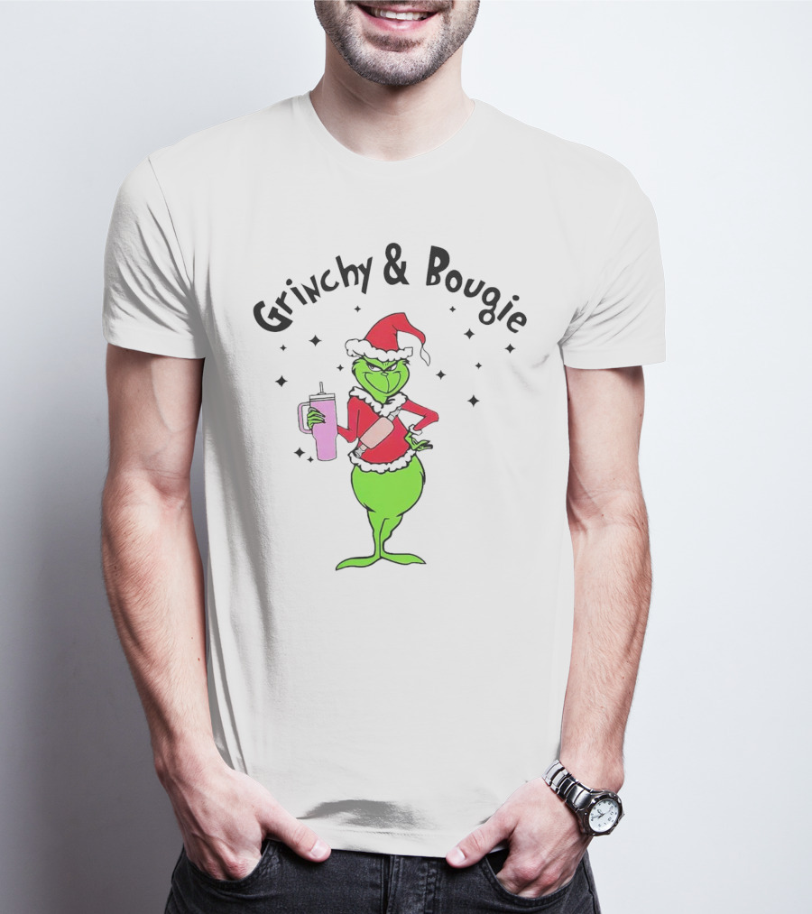 Grinchy And Bougie Santa With Pink Tumbler T-Shirt
