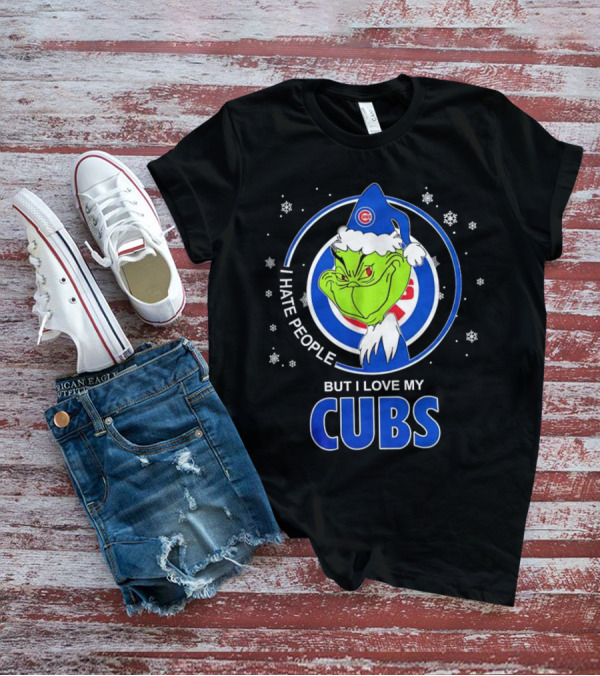 Christmas Grinch Santa I Hate People But I Love My Cubs T-Shirt