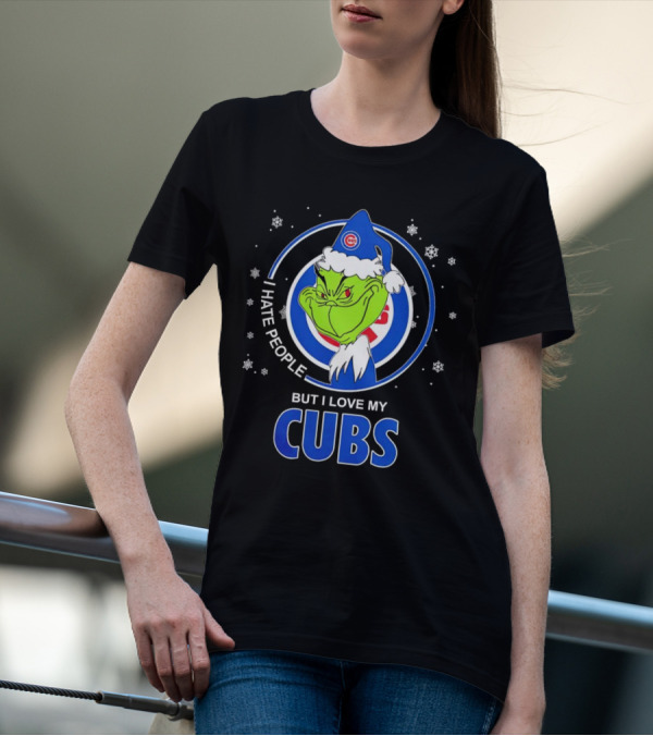 Christmas Grinch Santa I Hate People But I Love My Cubs T-Shirt