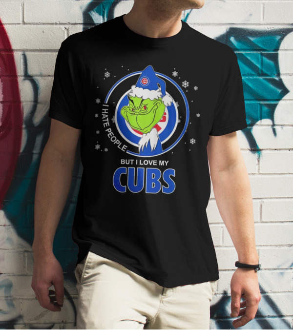 Christmas Grinch Santa I Hate People But I Love My Cubs T-Shirt