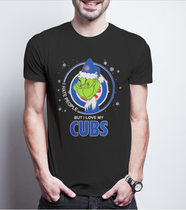 Christmas Grinch Santa I Hate People But I Love My Cubs T-Shirt