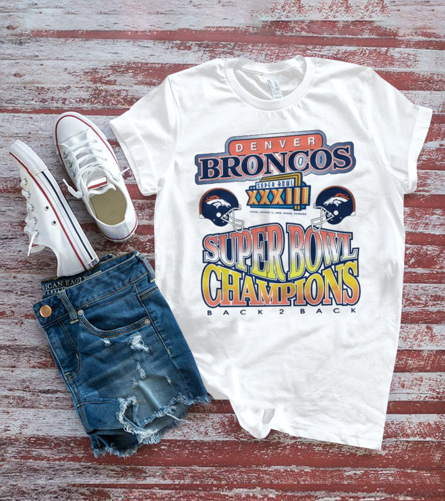 Denver Broncos Super Bowl XXXIII Champions Back 2 Back Miami Florida T-Shirt