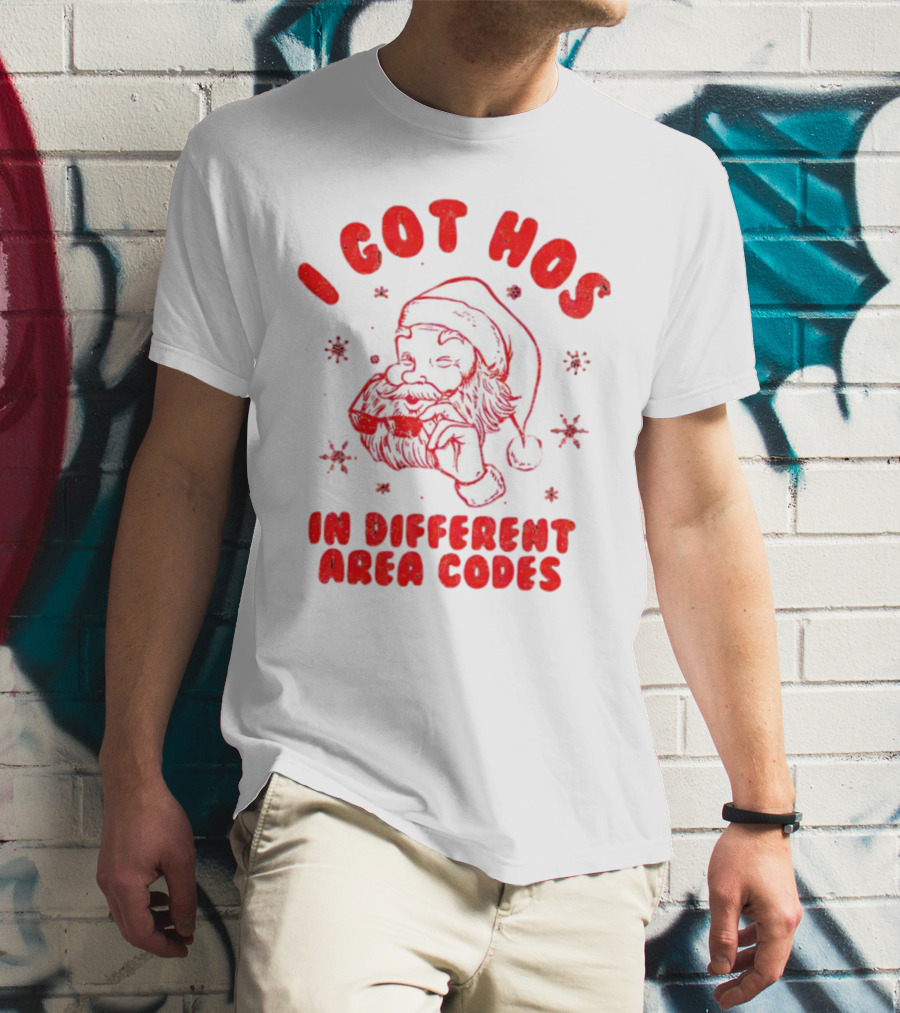 I Got Hos In Different Area Codes Santa Claus Sunglasses Snowflakes T-Shirt