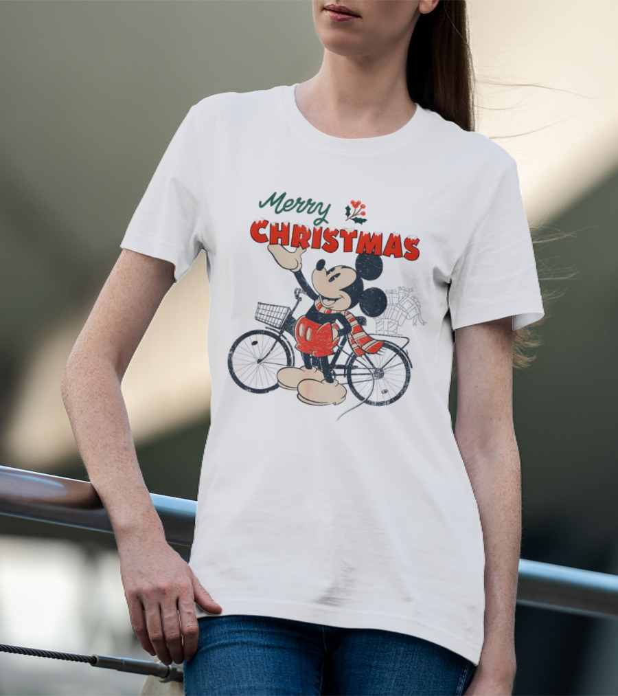 Mickey Mouse Merry Christmas Bicycle Holiday Cheer T-Shirt