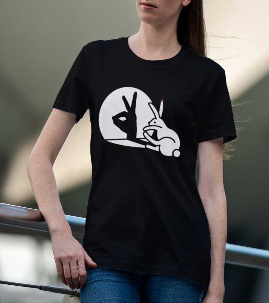 Rabbit Hand Shadow Peace Gesture Optical Illusion T-Shirt