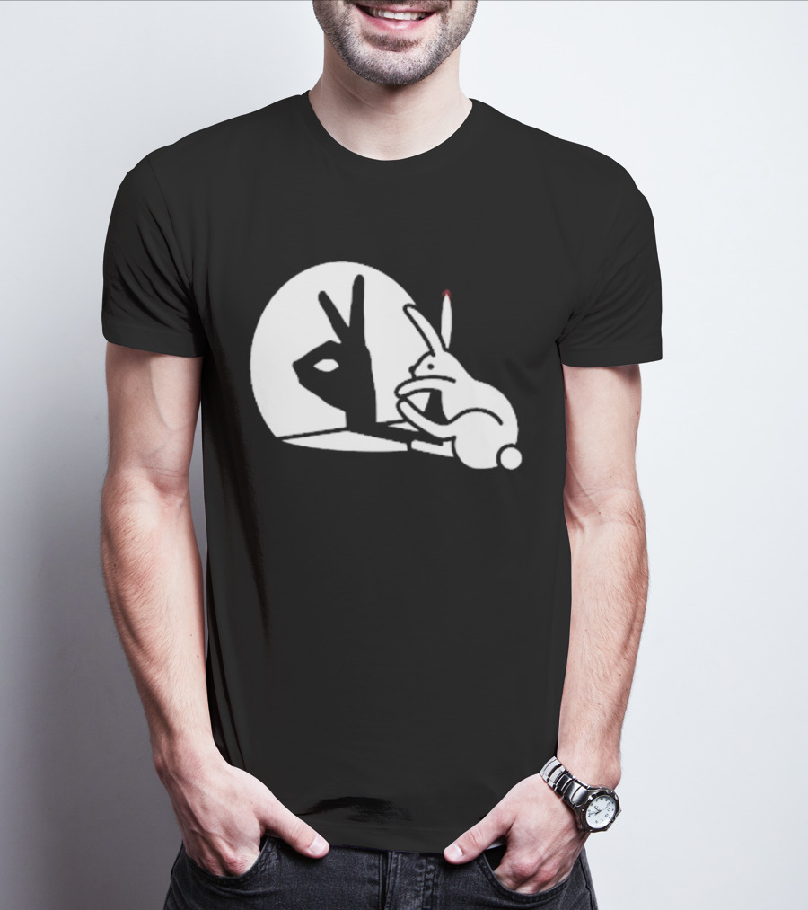 Rabbit Hand Shadow Peace Gesture Optical Illusion T-Shirt