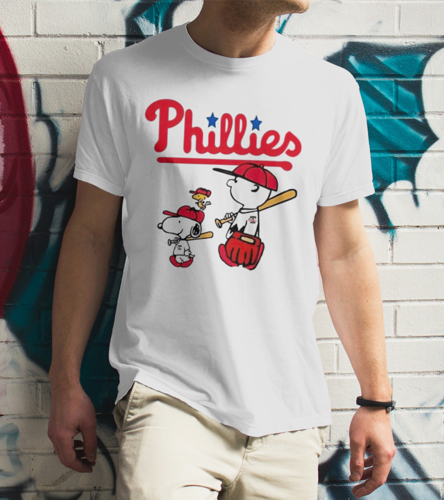 Phillies Snoopy Woodstock Charlie Brown Peanuts Baseball T-Shirt