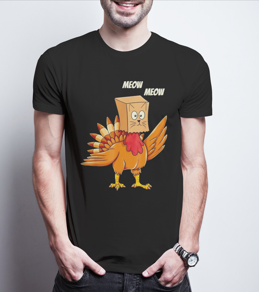 Meow Meow Turkey Cat Thanksgiving T-Shirt