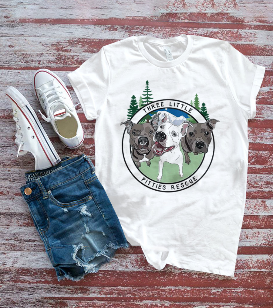 Three Little Pitties Rescue Forest Trio Dogs T-Shirt