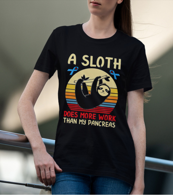 A Sloth Does More Work Than My Pancreas Vintage Style With Blue Diabetes Awareness Ribbons T-Shirt