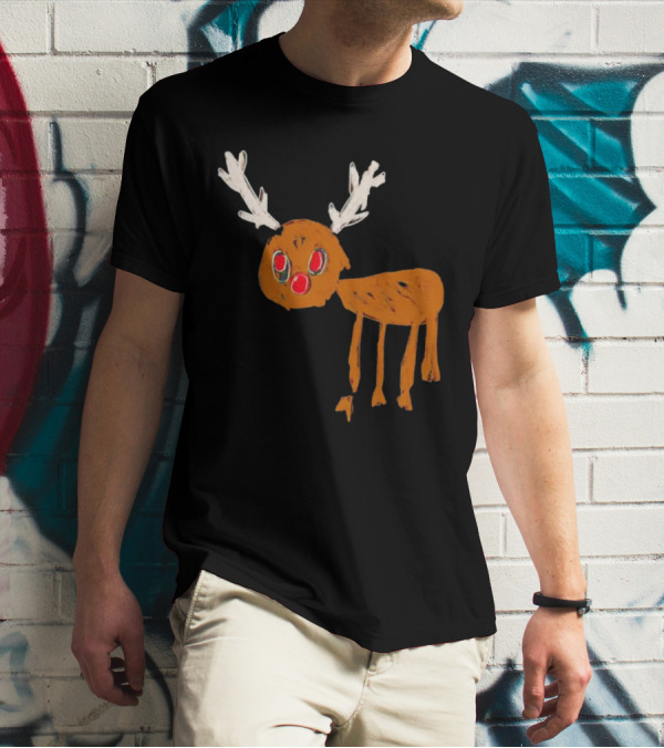 Reindeer Ugly Holiday Rudolf Drawing T-Shirt