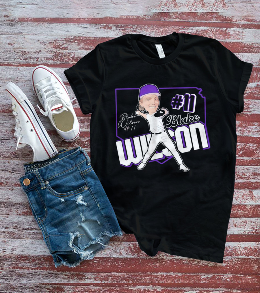 Blake Wilson #11 Kansas State Wildcats Baseball Cartoon Signature T-Shirt