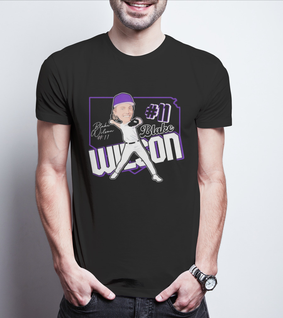 Blake Wilson #11 Kansas State Wildcats Baseball Cartoon Signature T-Shirt