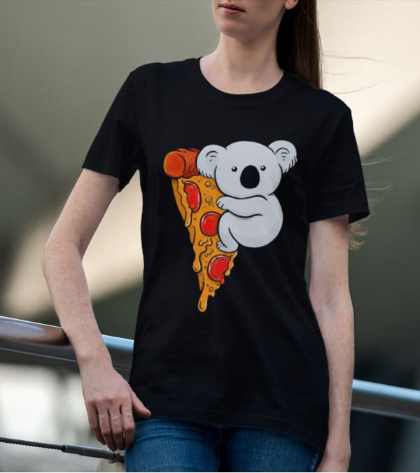Koala Hugging Pizza Slice Cartoon T-Shirt