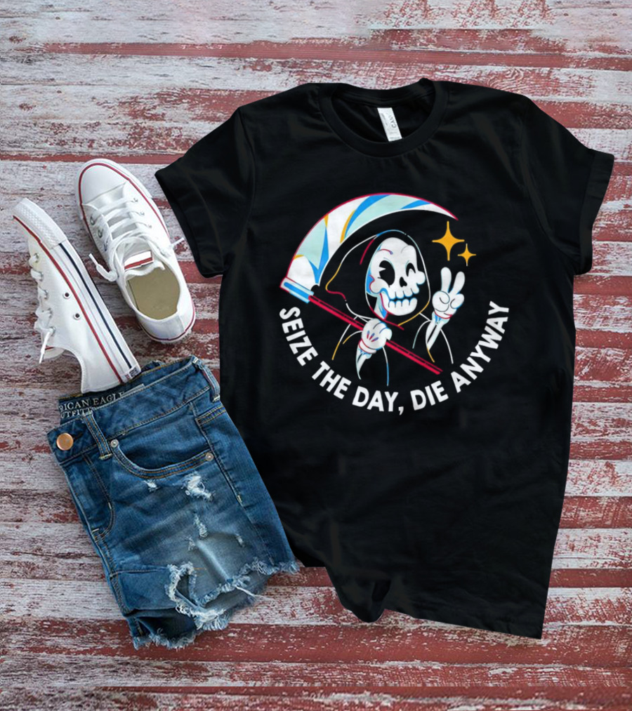 Seize The Day Die Anyway Grim Reaper Peace Sign T-Shirt
