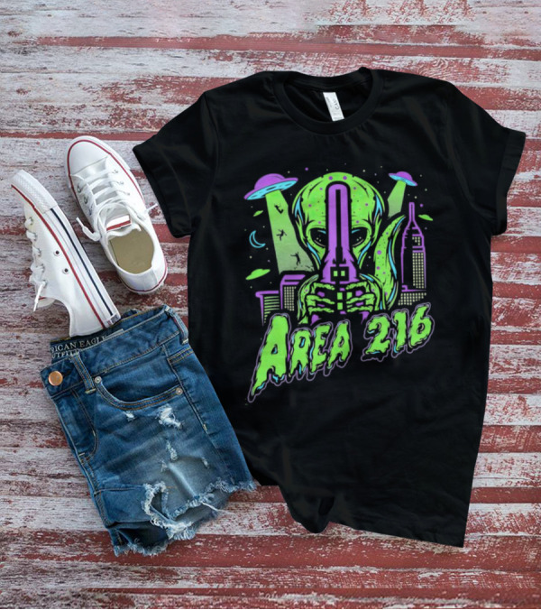 Area 216 Alien UFO City Skyline Neon T-Shirt