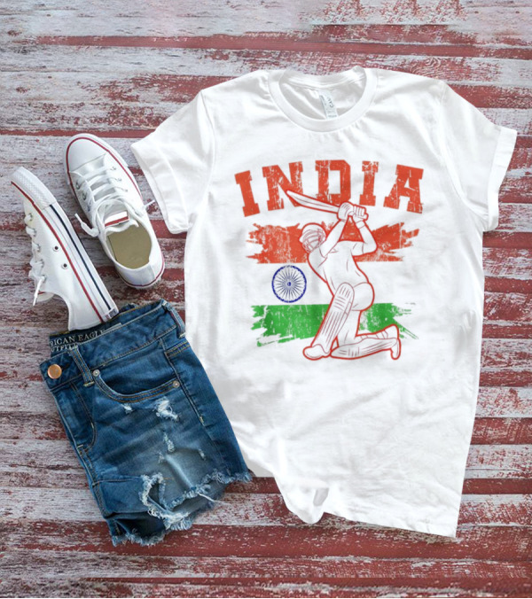 India Cricket Enthusiasts Batting Action With Ashoka Chakra T-Shirt
