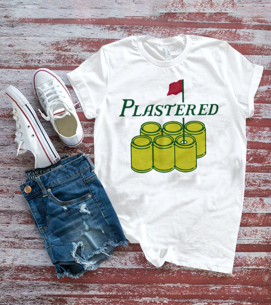 Plastered Flag With Beer Can Pyramid And Red Golf Pin T-Shirt
