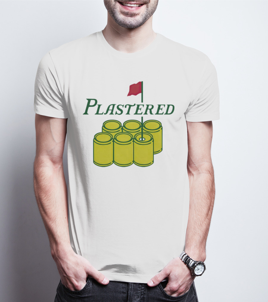 Plastered Flag With Beer Can Pyramid And Red Golf Pin T-Shirt