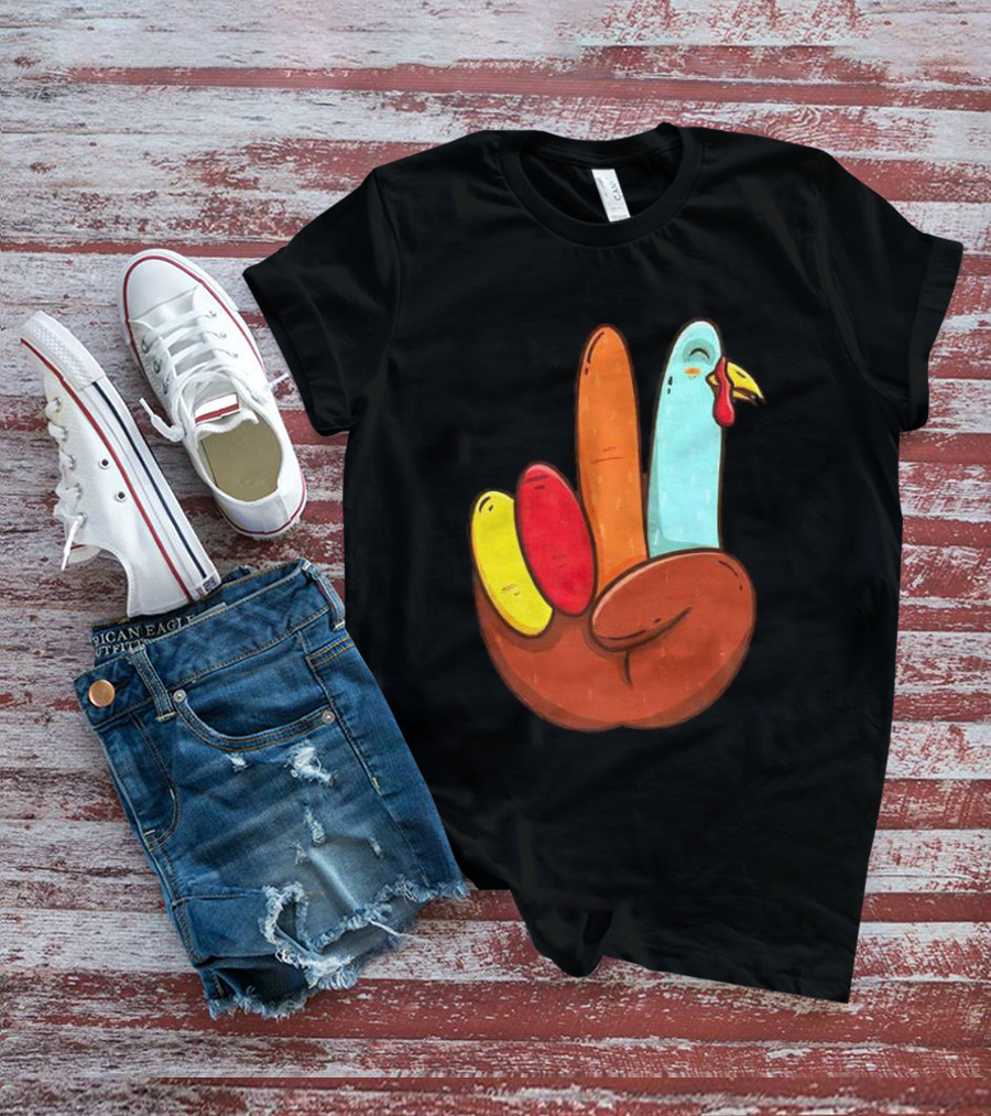 Peace For Turkeys Hand Gesture Turkey Pardon Humor T-Shirt