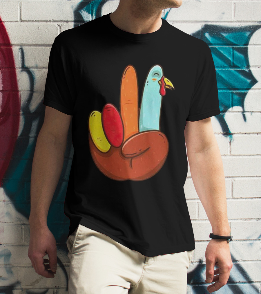 Peace For Turkeys Hand Gesture Turkey Pardon Humor T-Shirt