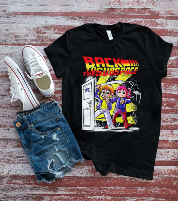 Back To The Subspace Scott Pilgrim And Ramona With Retro Door And Lightning T-Shirt