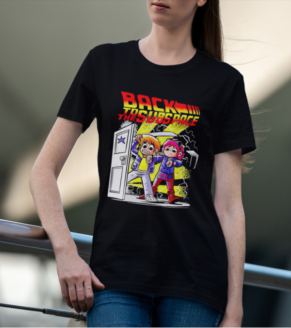 Back To The Subspace Scott Pilgrim And Ramona With Retro Door And Lightning T-Shirt