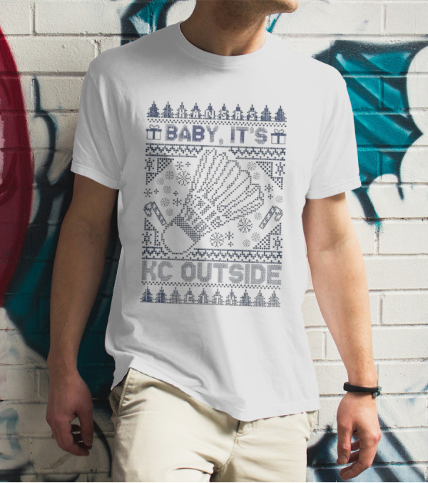 Baby It’s KC Outside Ugly Sweater Style With Mittens And Winter Icons T-Shirt