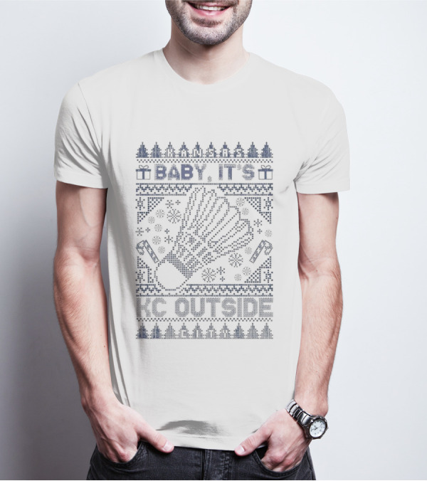 Baby It’s KC Outside Ugly Sweater Style With Mittens And Winter Icons T-Shirt