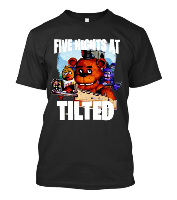 Five Nights At Tilted Freddy Bear Characters With Guns T-Shirt