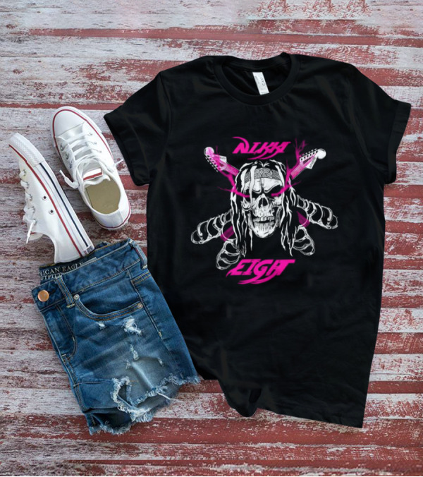 Nikki Eight Eight Skull Crossbones Guitars Pink Bandana T-Shirt