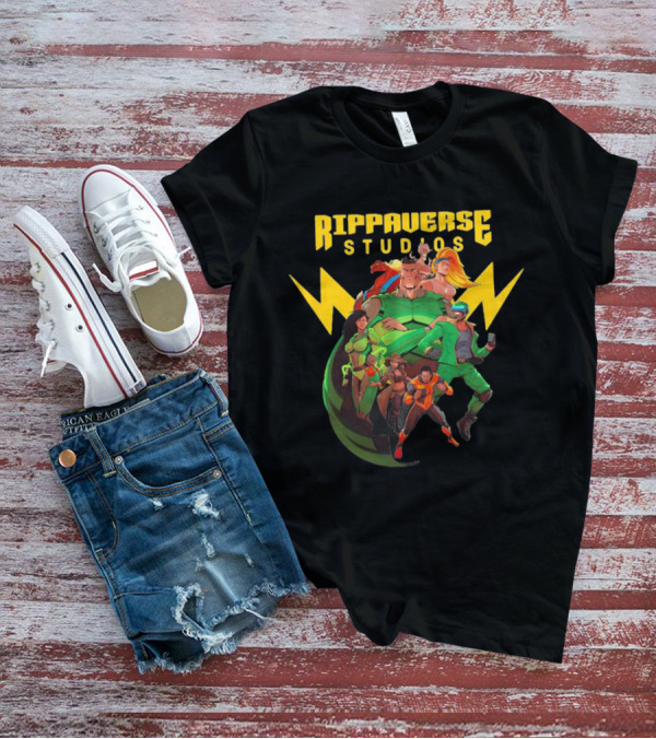 Rippaverse Studios Superhero Team Iconic Action Characters T-Shirt