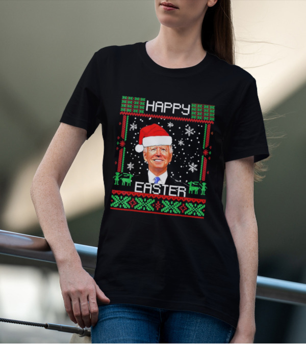 Joe Biden Santa Happy Easter Christmas Snowflakes Reindeer T-Shirt
