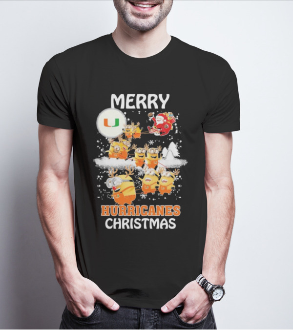 Merry Minions Miami Hurricanes Christmas T-Shirt