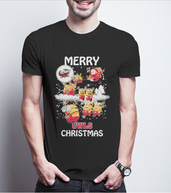 Minions Merry Temple Owls Christmas Santa Snow Scene T-Shirt