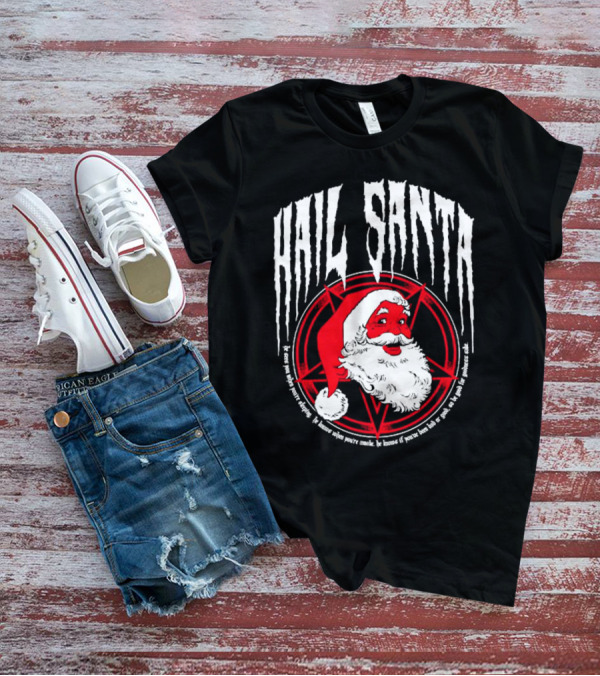 Hail Santa Evil Christmas Pentagram Santa Hat T-Shirt