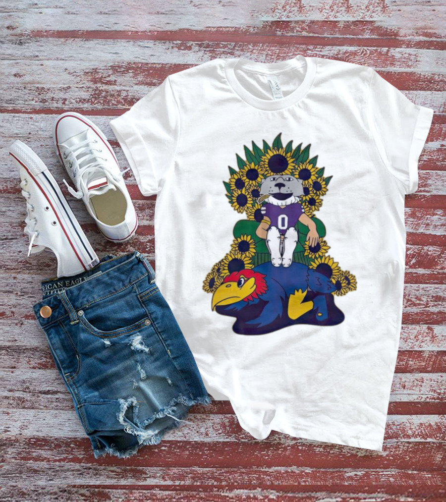 Kansas State Wildcats Mascot Sunflowers Throne With Kansas Jayhawks T-Shirt