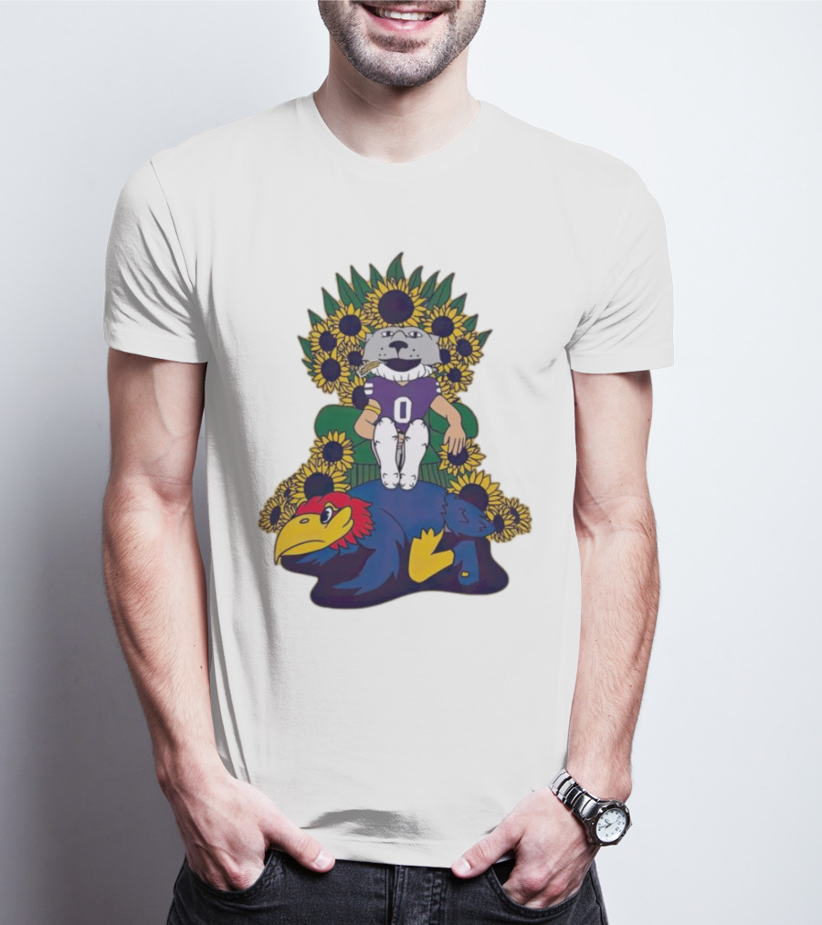 Kansas State Wildcats Mascot Sunflowers Throne With Kansas Jayhawks T-Shirt